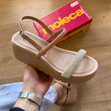 Sandália Moleca Plataforma Tira em Strass